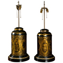 Antique Pair of Oriental Tea Canister Lamps