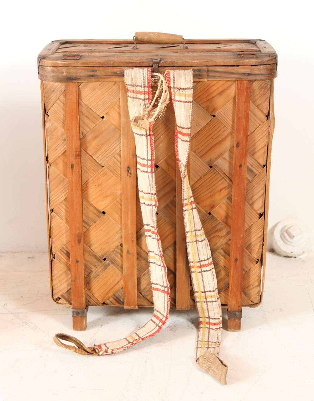 20th Century Woven Wood Hanging Baskets / Backpacks