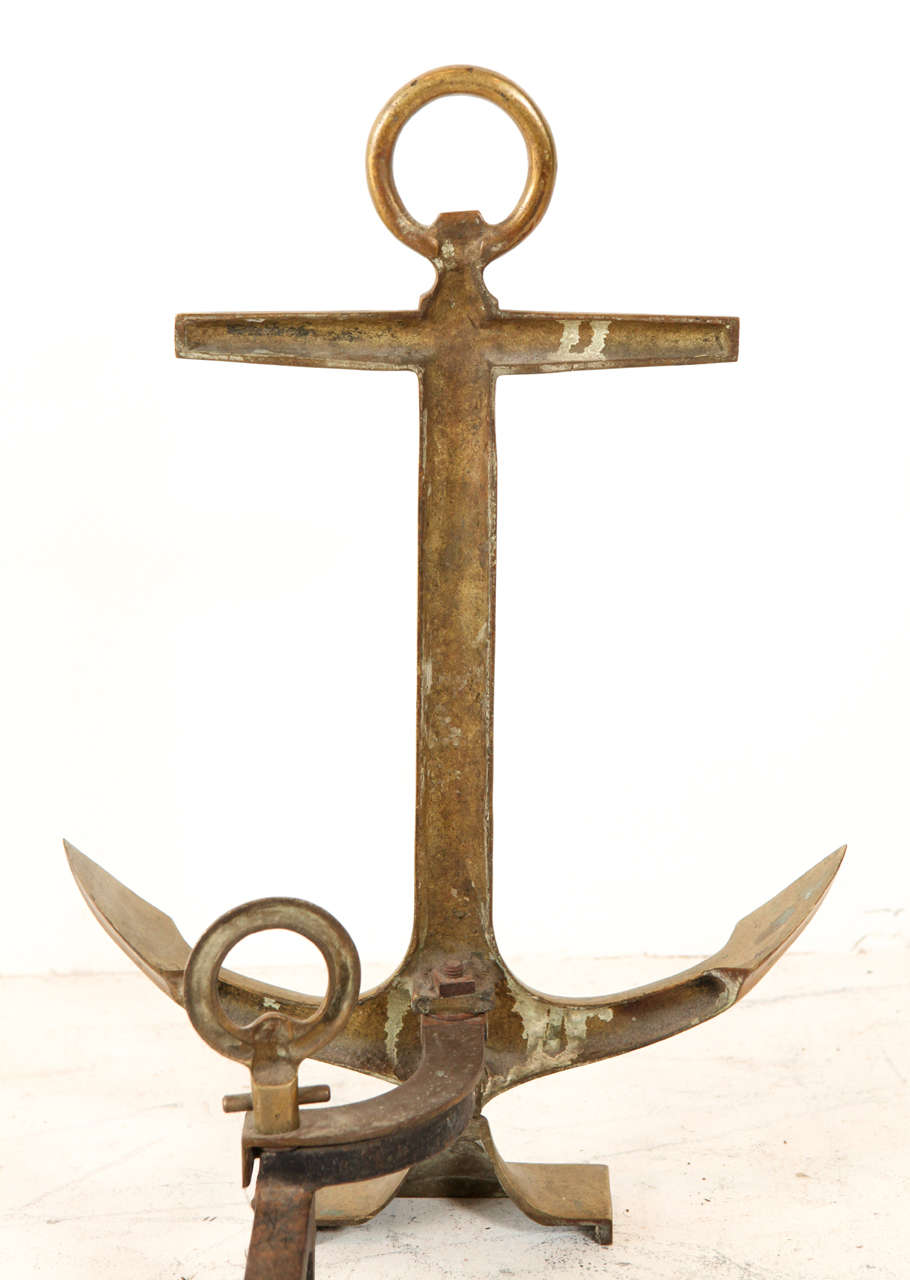Mid-20th Century Large Brass Anchor Andirons