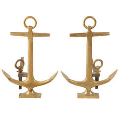 Large Brass Anchor Andirons