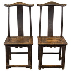 Pair of 19th Century Chinese Official's Hat Chairs with Original Iron Decoration