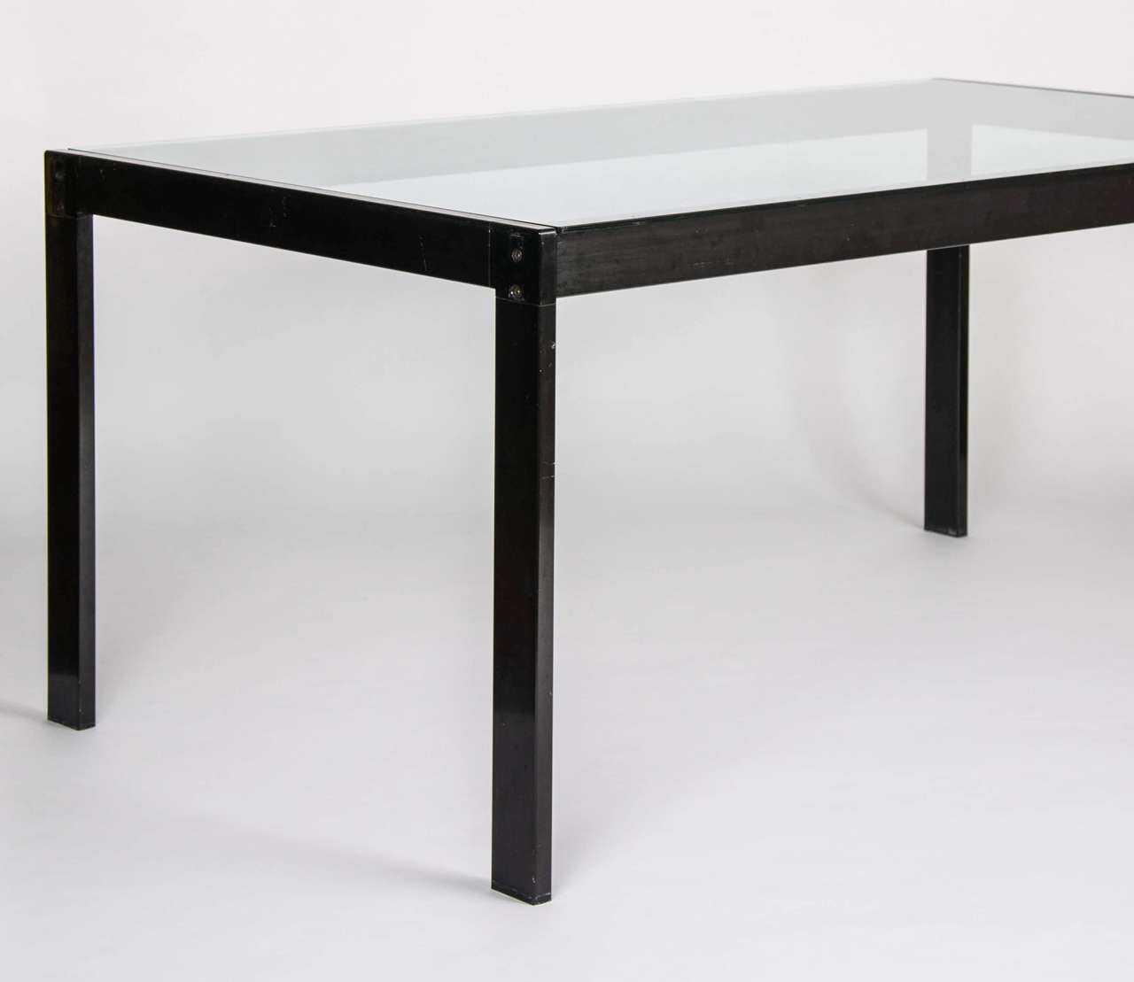 Florence Knoll Modern Style Glass and Metal Dining Table For Sale 1