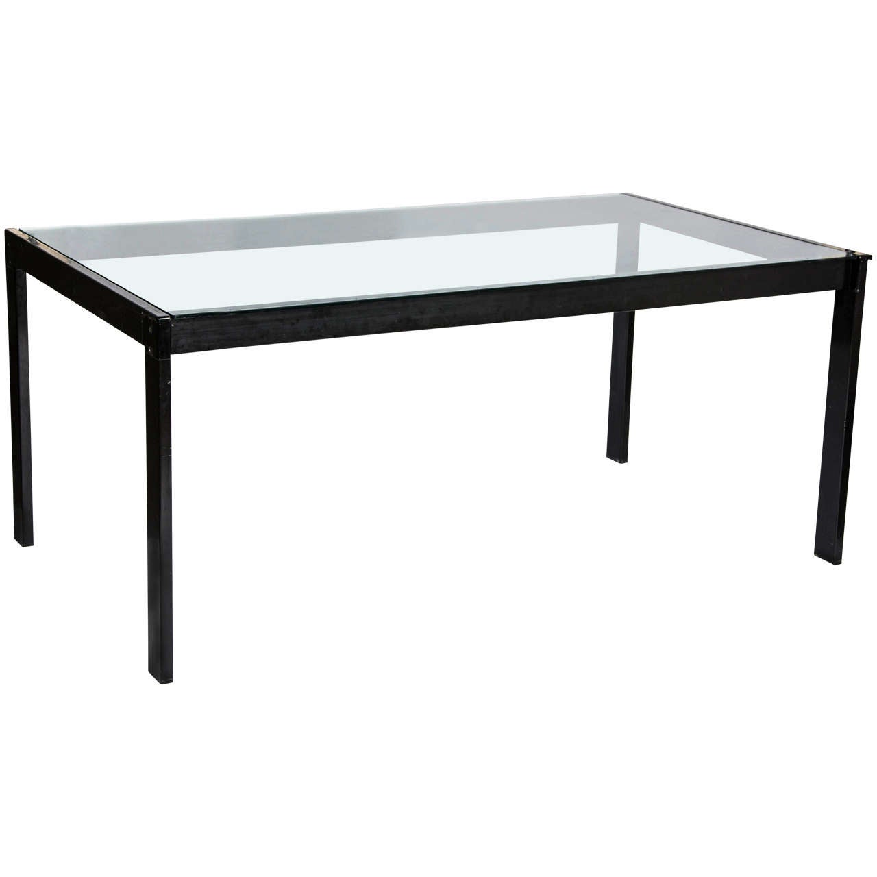 Florence Knoll Modern Style Glass and Metal Dining Table For Sale