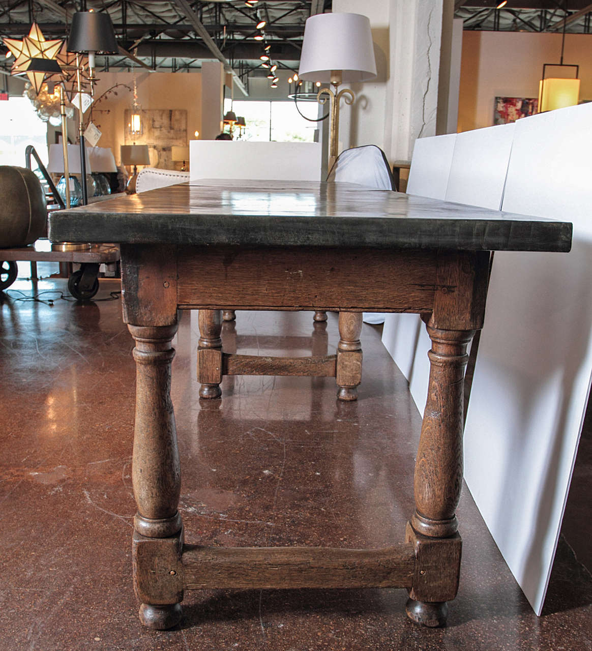 English C.1880 Monastery Refectory Table with Zinc Top