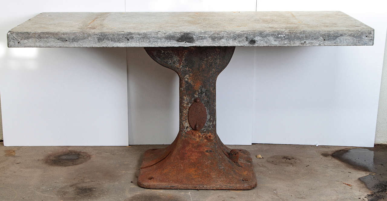 French Blue Stone Top Industrial Outdoor Console Table 2