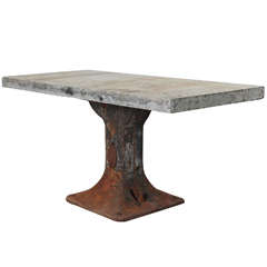 French Blue Stone Top Industrial Outdoor Console Table