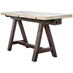 French Saw Horse with Limestone Top as Console Table