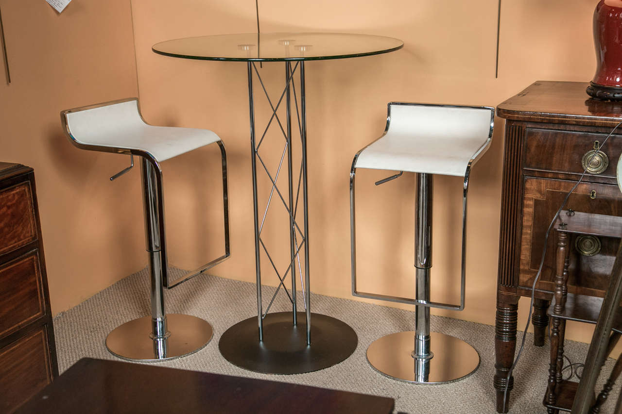 Unique Bar Table with Pair of Leather Stools 5