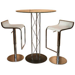 Unique Bar Table with Pair of Leather Stools