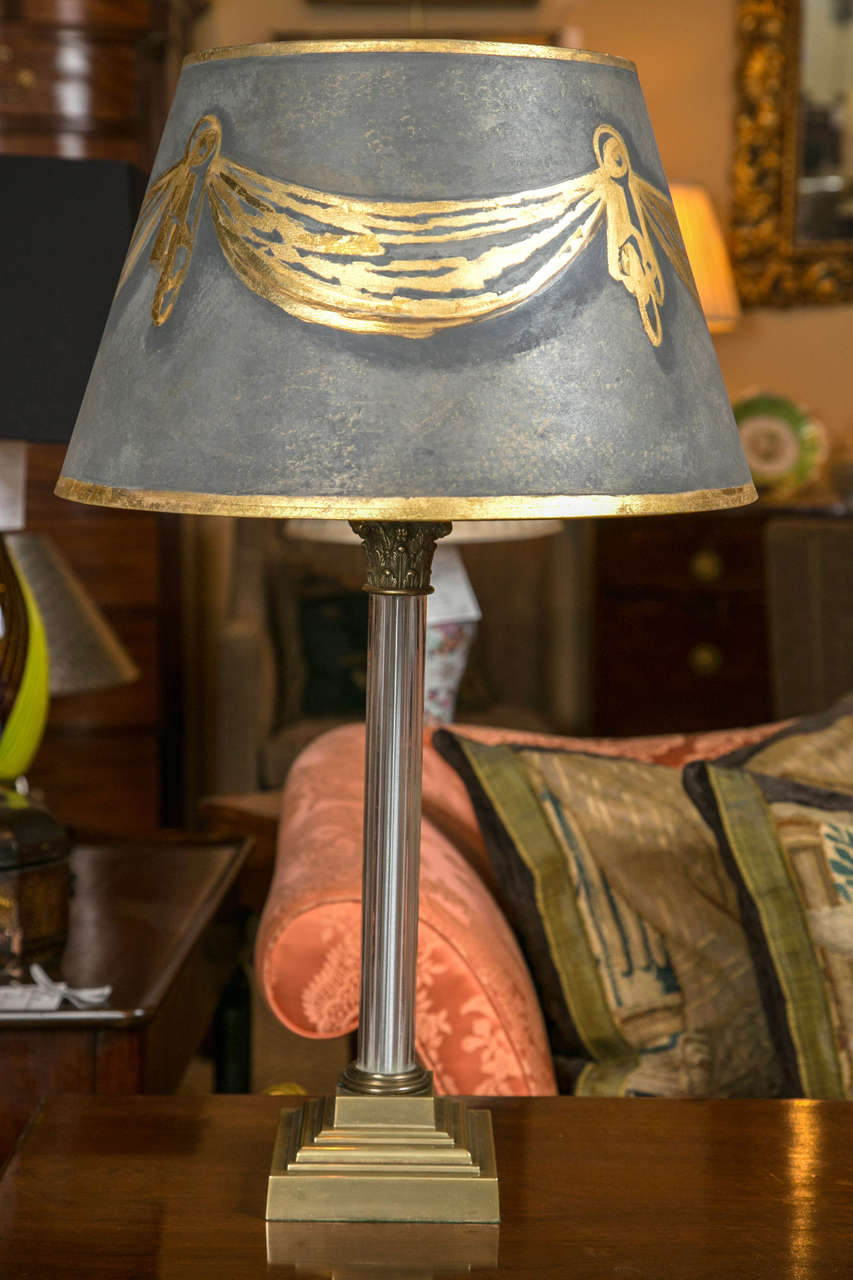 Single Brass and Glass Column Lamp
