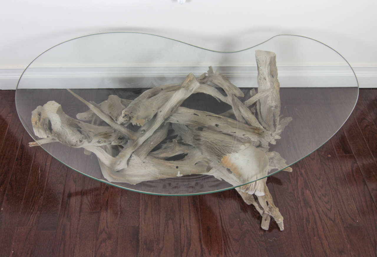 Mid-20th Century Mid-Century Sculptural Glass and Driftwood Coffee Table