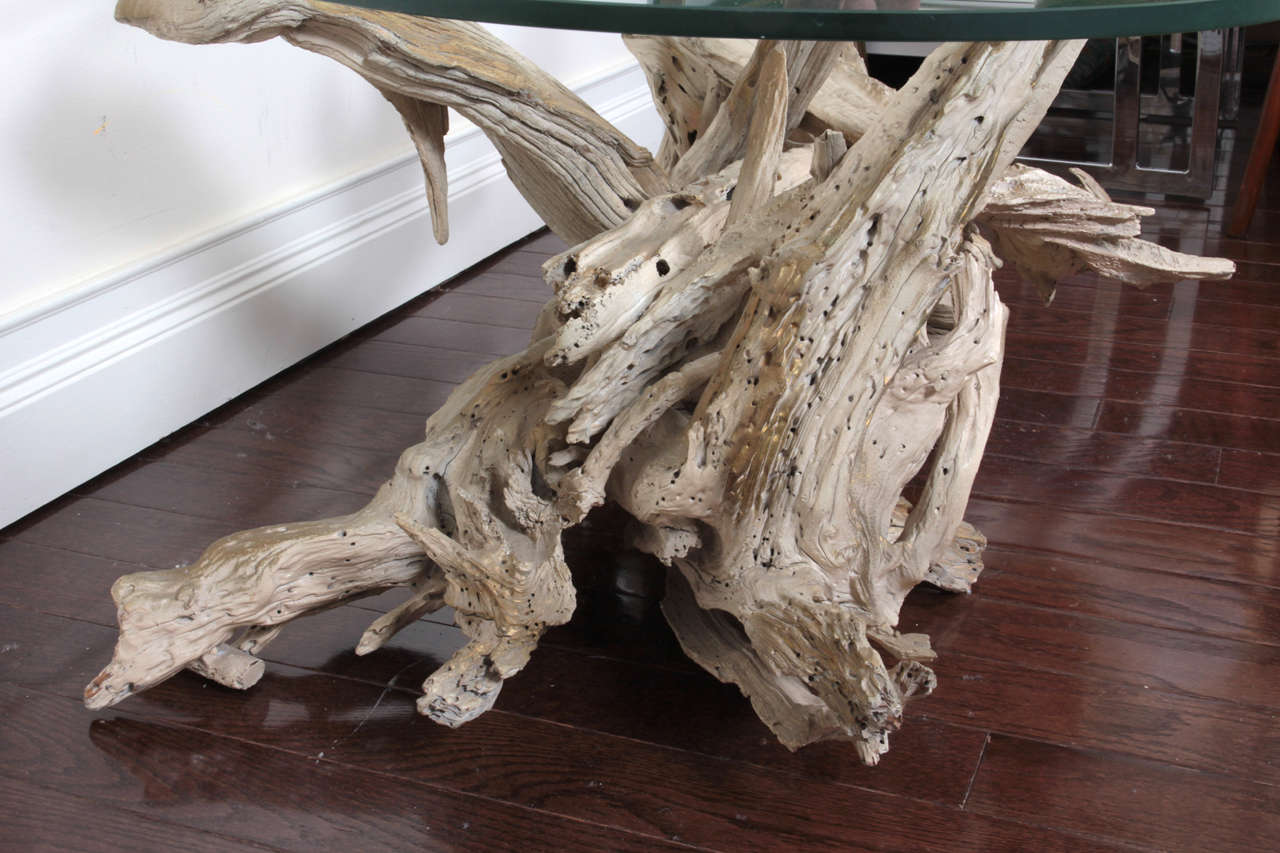 Mid-Century Sculptural Glass and Driftwood Coffee Table 3