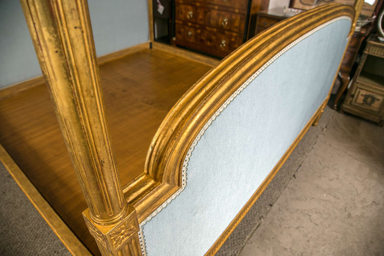 Mid-20th Century French King-Size Canopy Bed in Giltwood Louis XVI Fashion