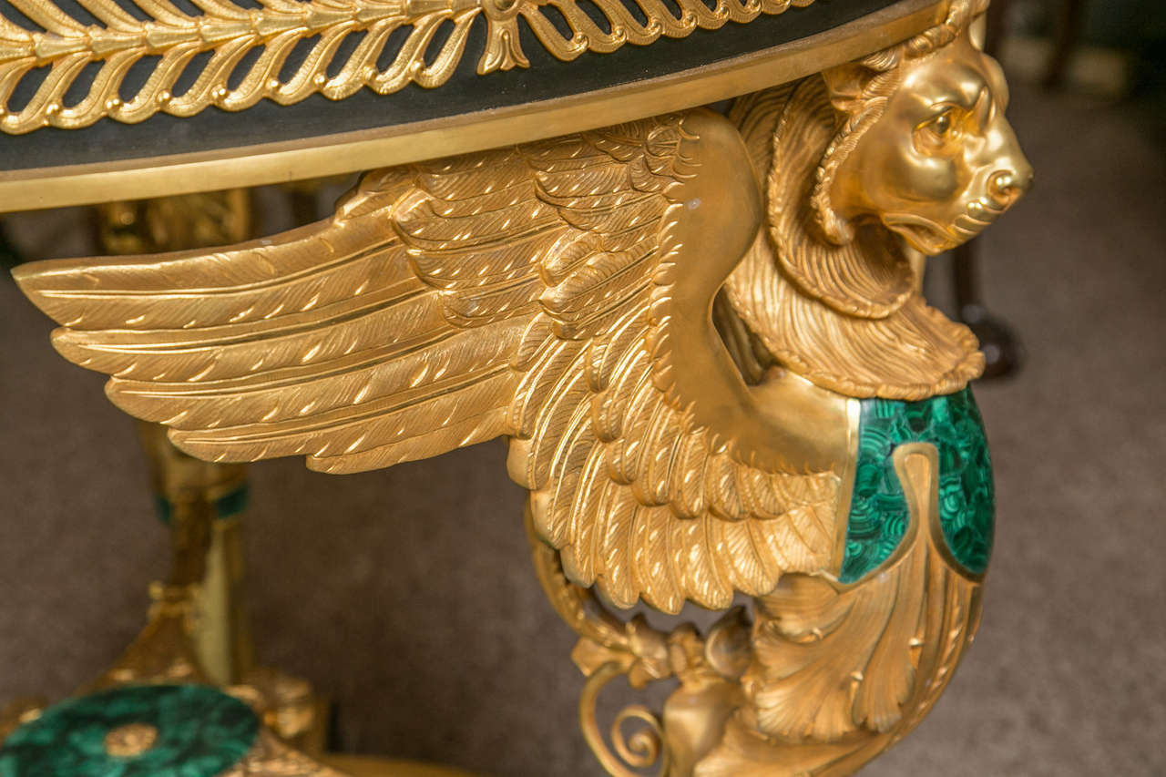 Fine Doré Bronze and Malachite Green Russian Figural Center Table In Good Condition In Stamford, CT