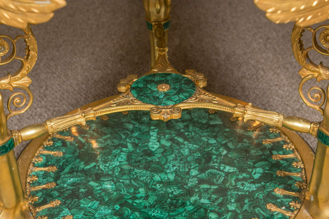 19th Century Fine Doré Bronze and Malachite Green Russian Figural Center Table