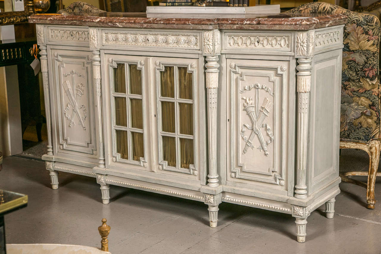 19th Century French Paint Decorated Marble-Top Sideboard Buffet