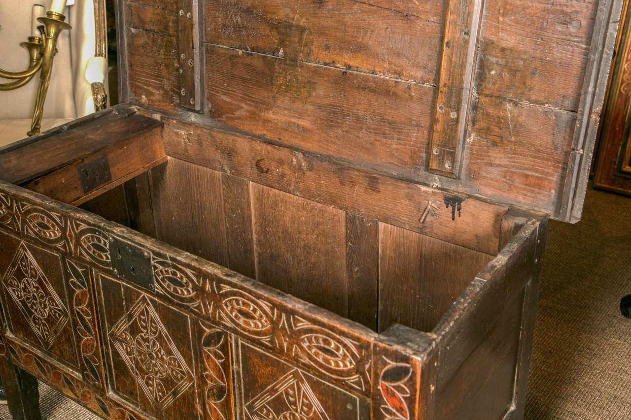 Wood 17th Century Oak Coffer For Sale