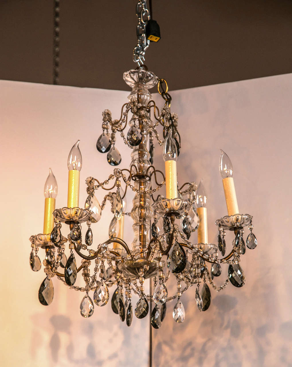 A Venetian chandelier with beaded swags and good drop crystals. Six lights. Wonderful size.