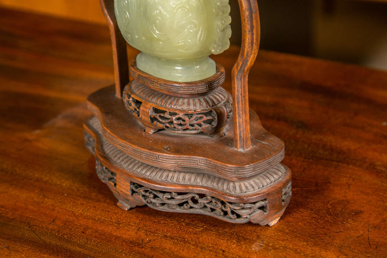 Chinese Carved Bowenite Jade Vase on Chain In Excellent Condition In Stamford, CT