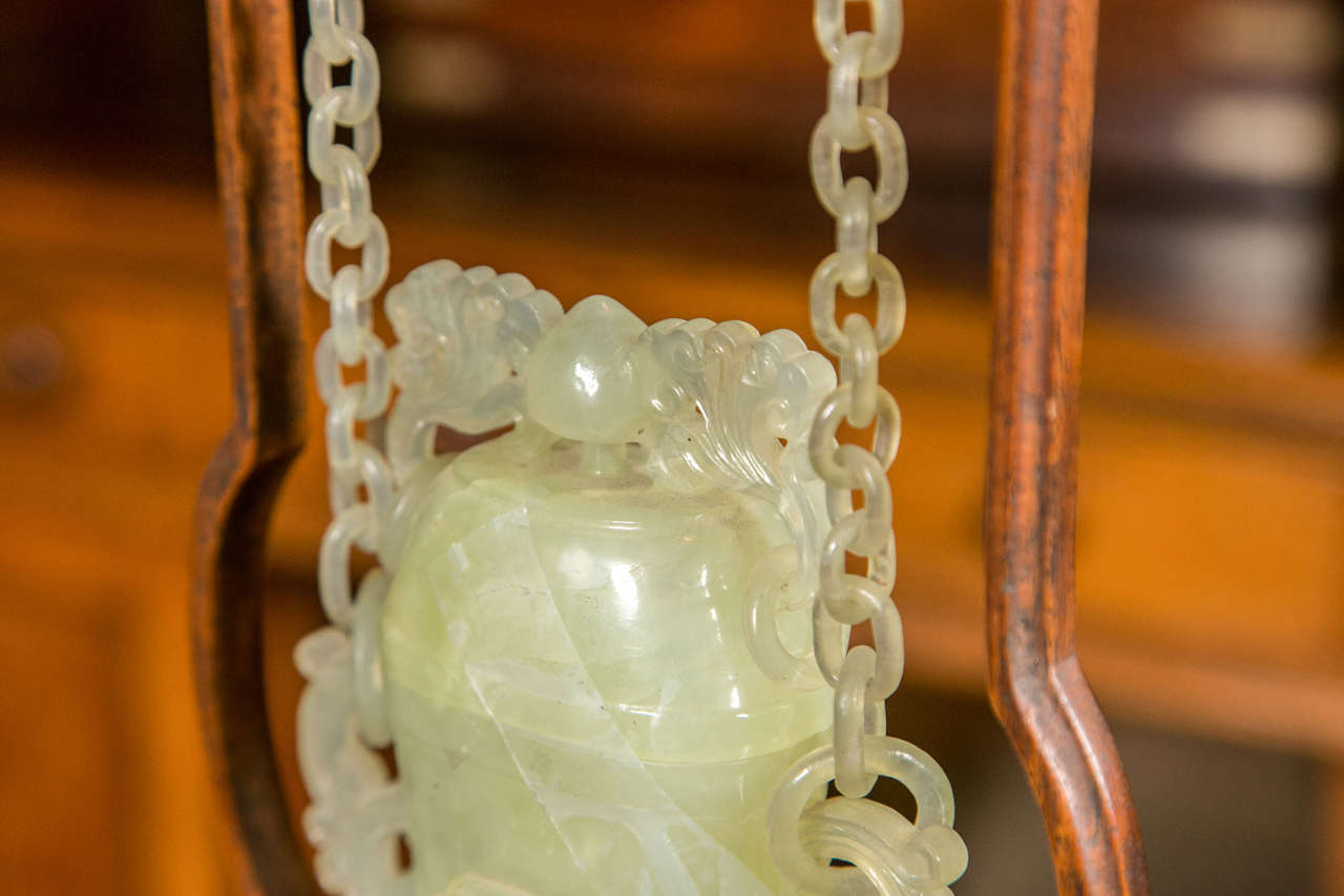 20th Century Chinese Carved Bowenite Jade Vase on Chain
