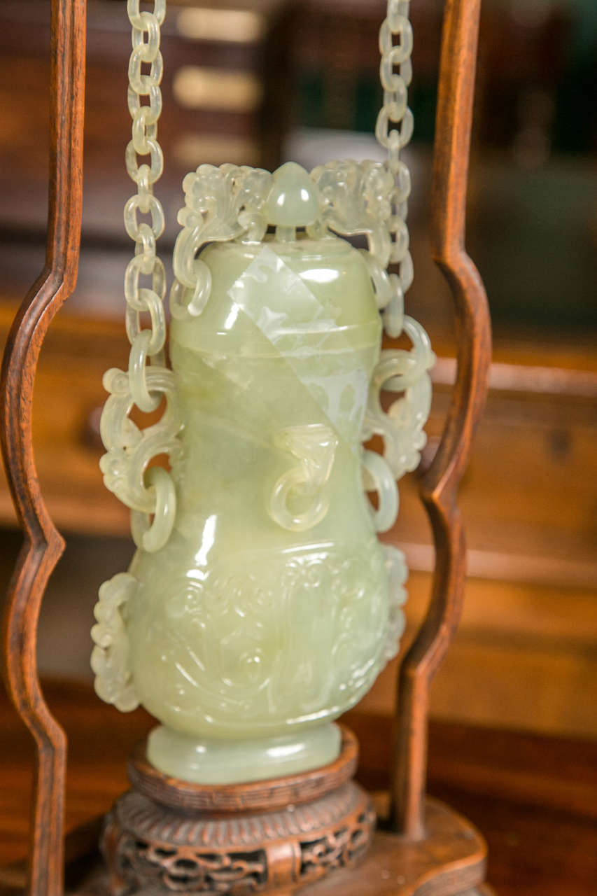 Chinese Carved Bowenite Jade Vase on Chain 1