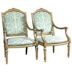 Pair of Carved Italian Open Armchairs