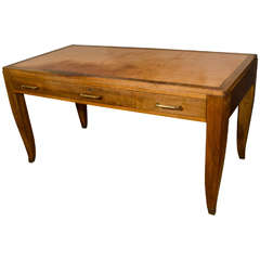 French Art Deco Walnut Desk with Leather Top