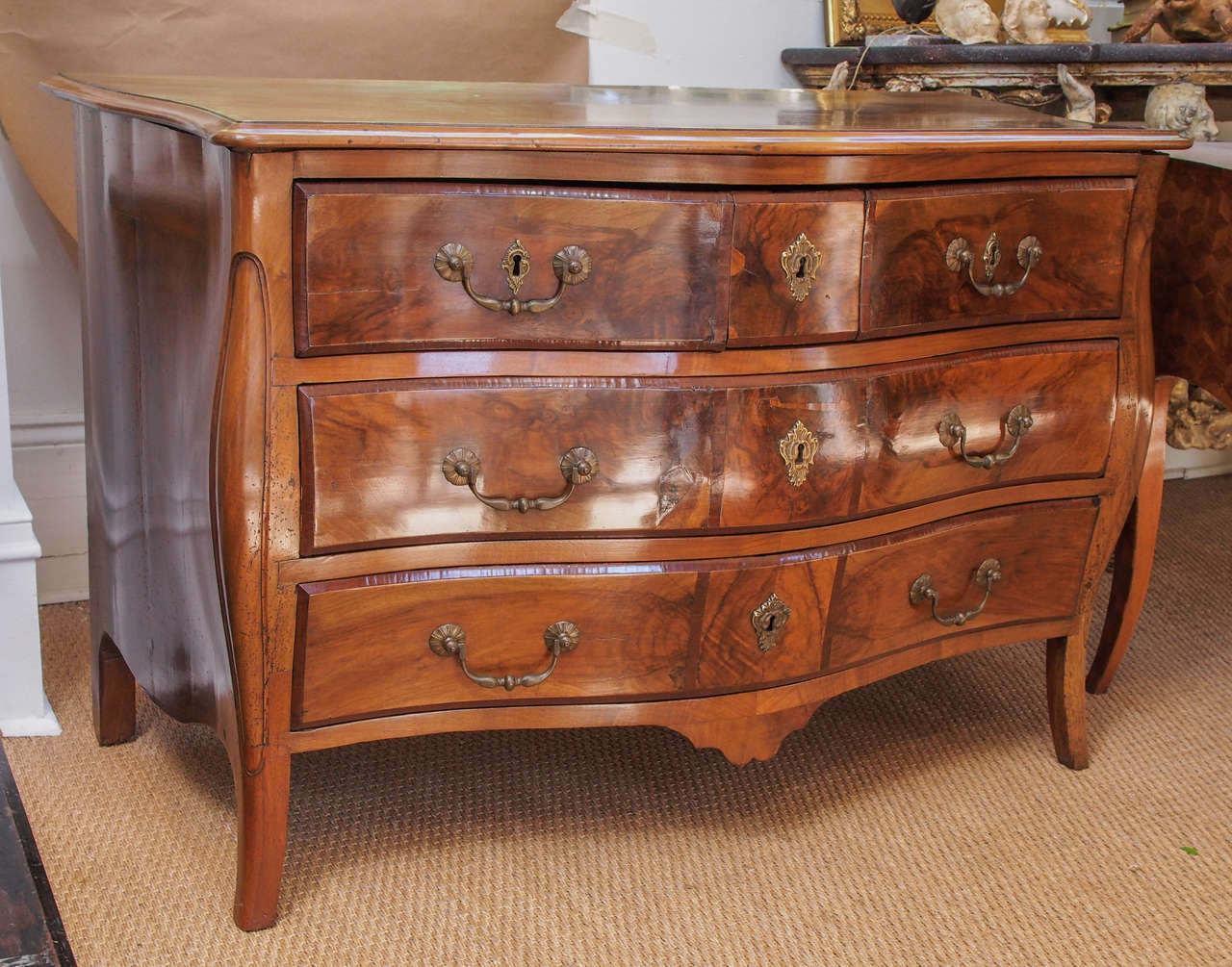 18th century Italian commode, walnut with bow front.