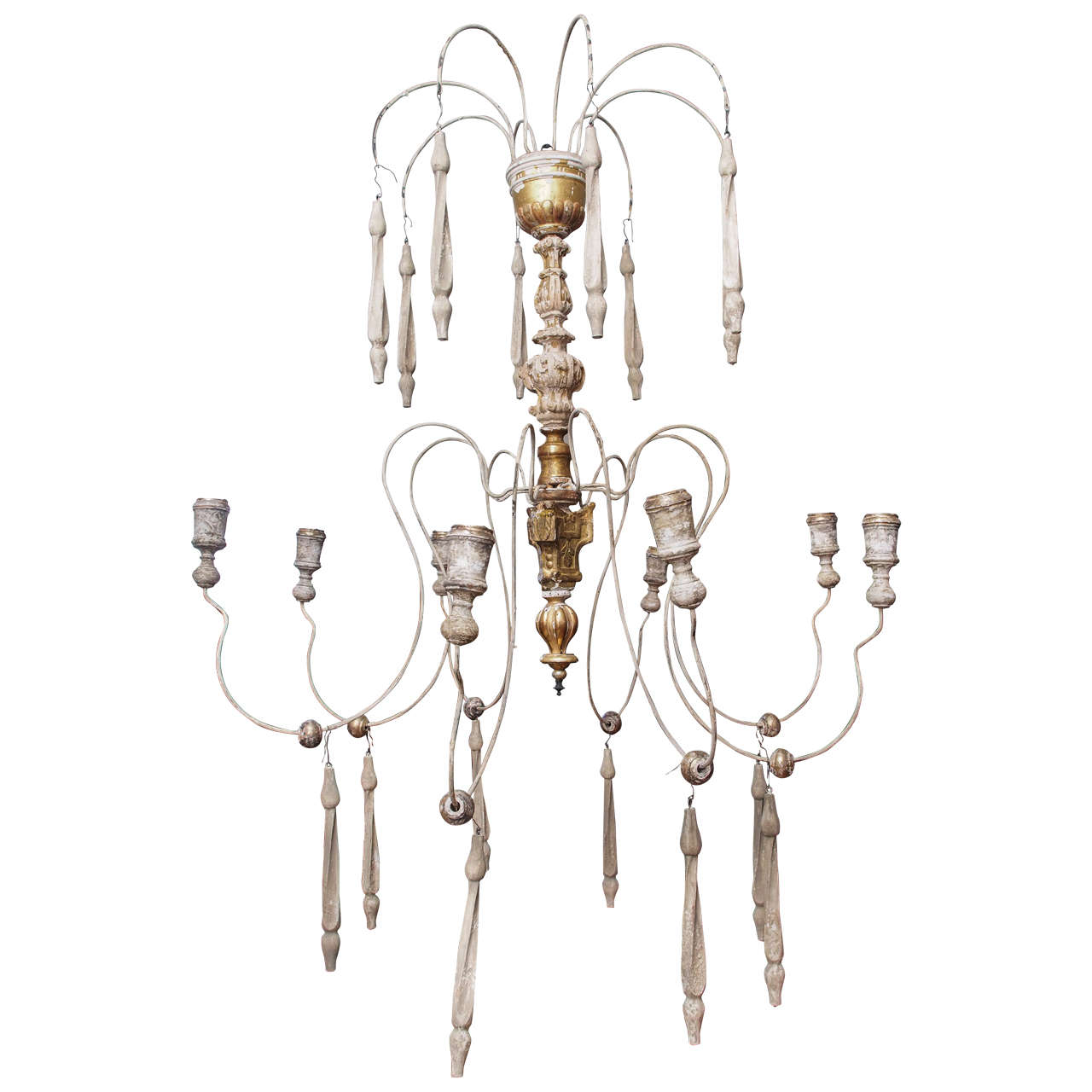 Italian Carved Gilded Wood and Iron Chandelier For Sale