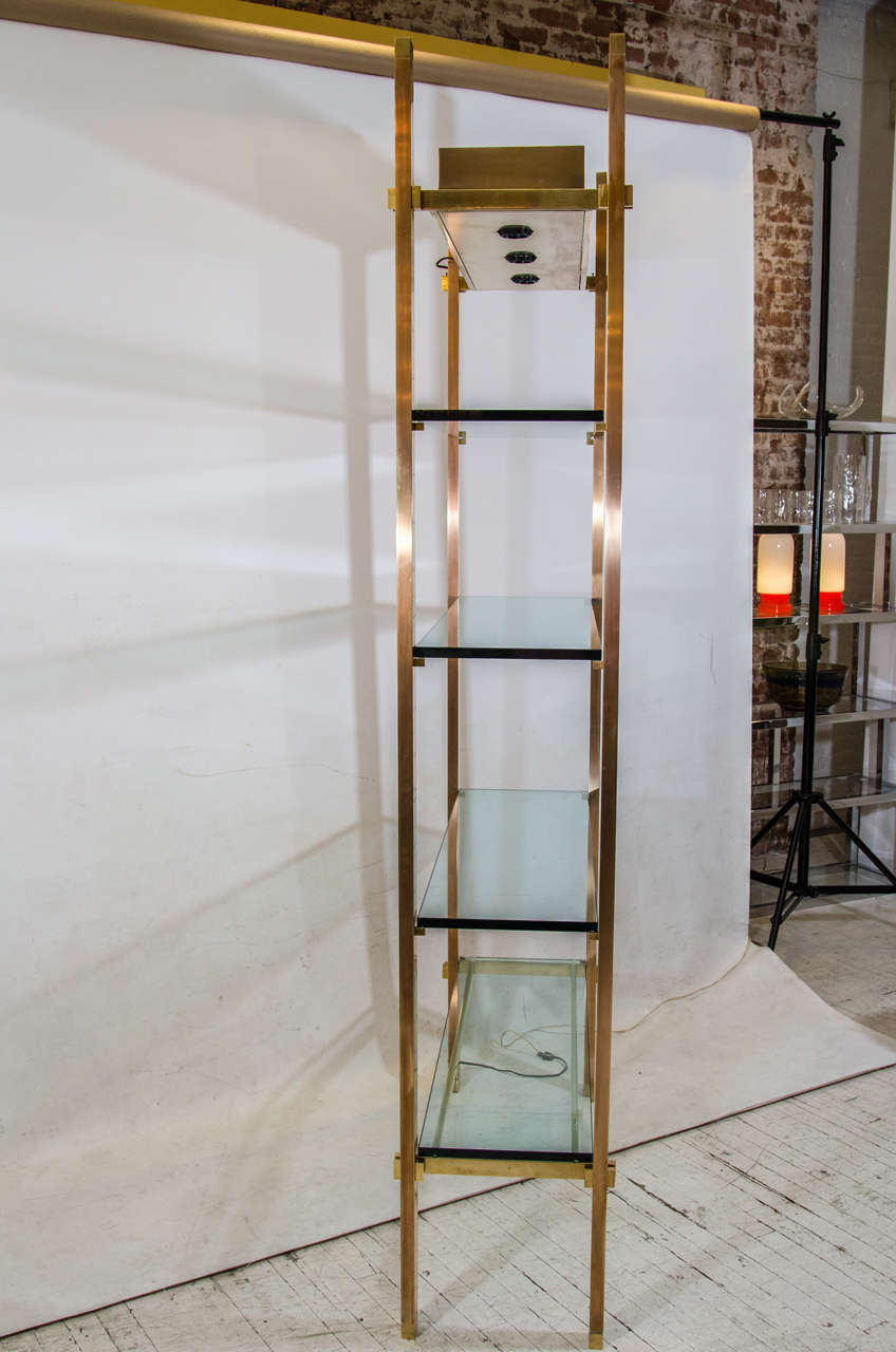 Brass Exceptional Illuminated Etagere designed by Paul M. Jones For Sale