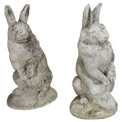 USA Pair of Cement Rabbits
