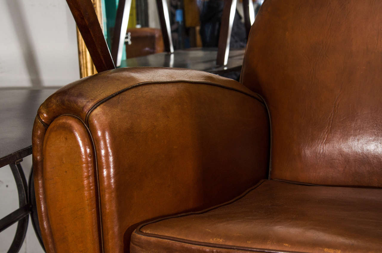 Mid-20th Century French Round Back Leather Club Chairs
