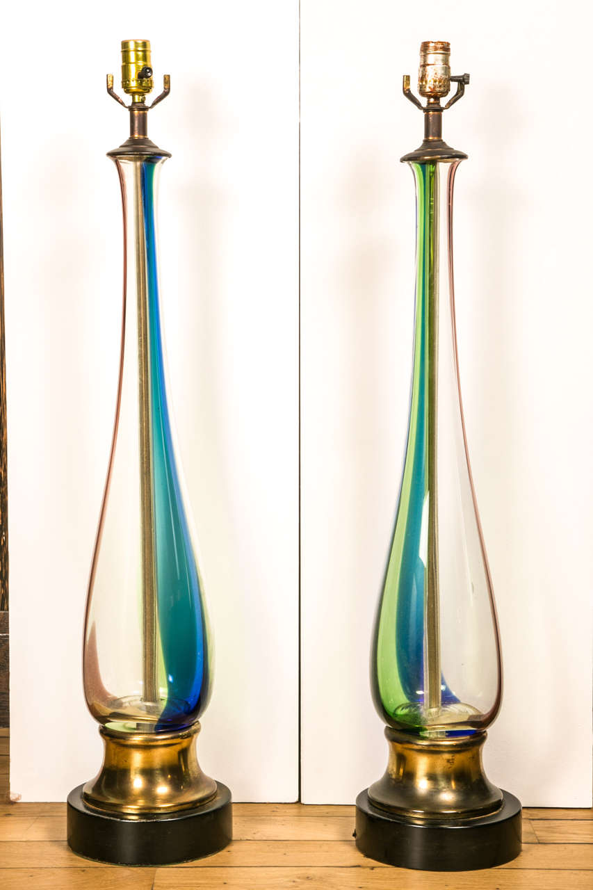 Large pair of italian glass lamps, model 