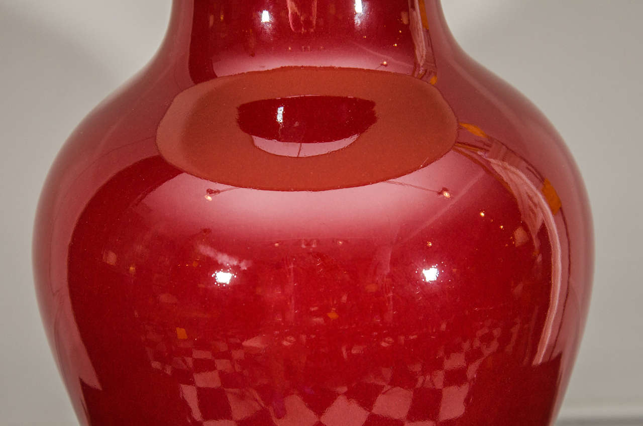 Pair of Oxblood Porcelain Lamps In Excellent Condition In Long Island City, NY