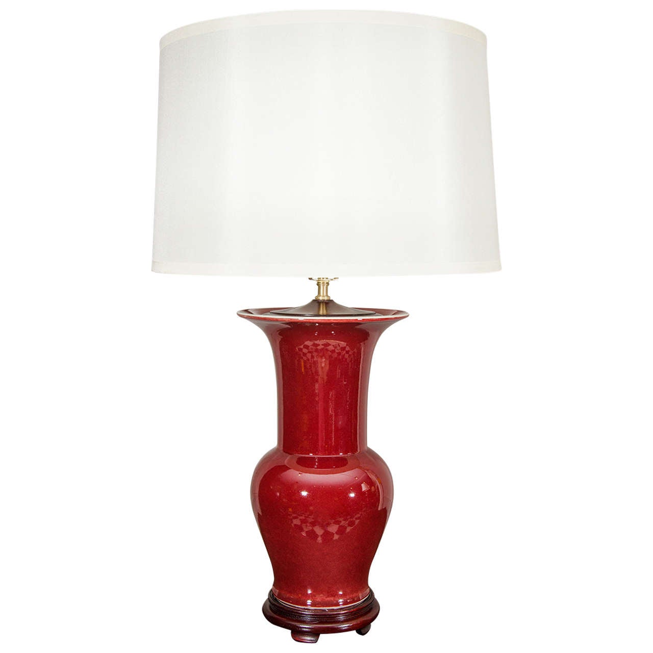 Single Chinese Langyao Hong Oxblood Red Porcelain Fishtail Vase, Wired as a Lamp