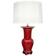 Single Chinese Langyao Hong Oxblood Red Porcelain Fishtail Vase, Wired as a Lamp