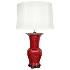Single Chinese Langyao Hong Oxblood Red Porcelain Fishtail Vase, Wired as a Lamp 12