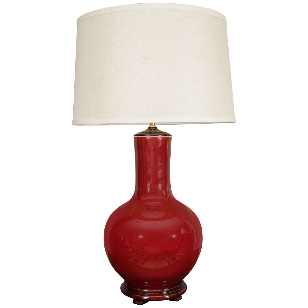 Single Chinese Langyao Hong Oxblood Red Porcelain Vase, Wired as a Lamp For Sale