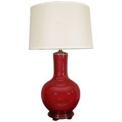 Single Chinese Langyao Hong Oxblood Red Porcelain Vase, Wired as a Lamp