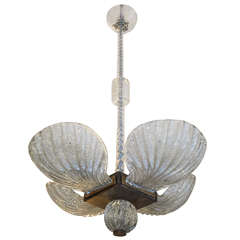 Impressive Murano Frosted Glass Chandelier by Barovier, 1938-1940