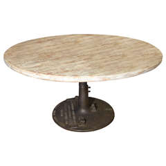 Round Wood Table With a Chicago Push Press Pedestal Base