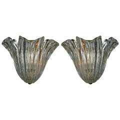 Pair of Murano Glass Sconces with Tulip Form by Barovier & Toso