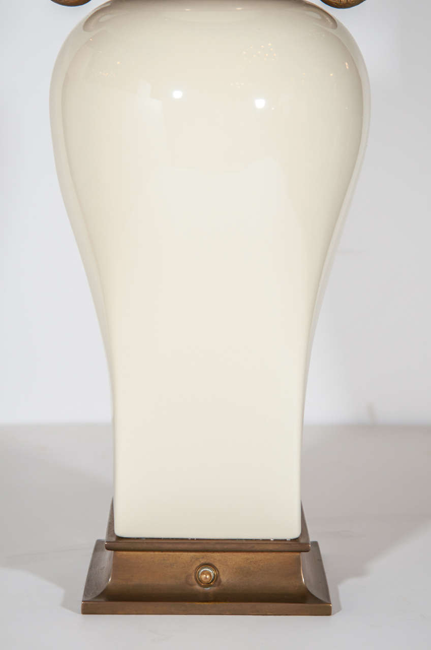 Mid-Century Modern Pair of Elegant Porcelain Urn Swan Lamps by Chapman