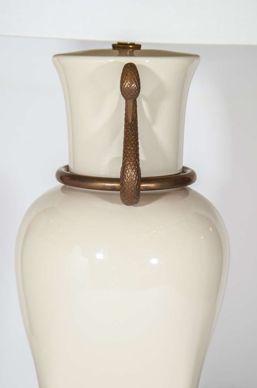Pair of Elegant Porcelain Urn Swan Lamps by Chapman 1
