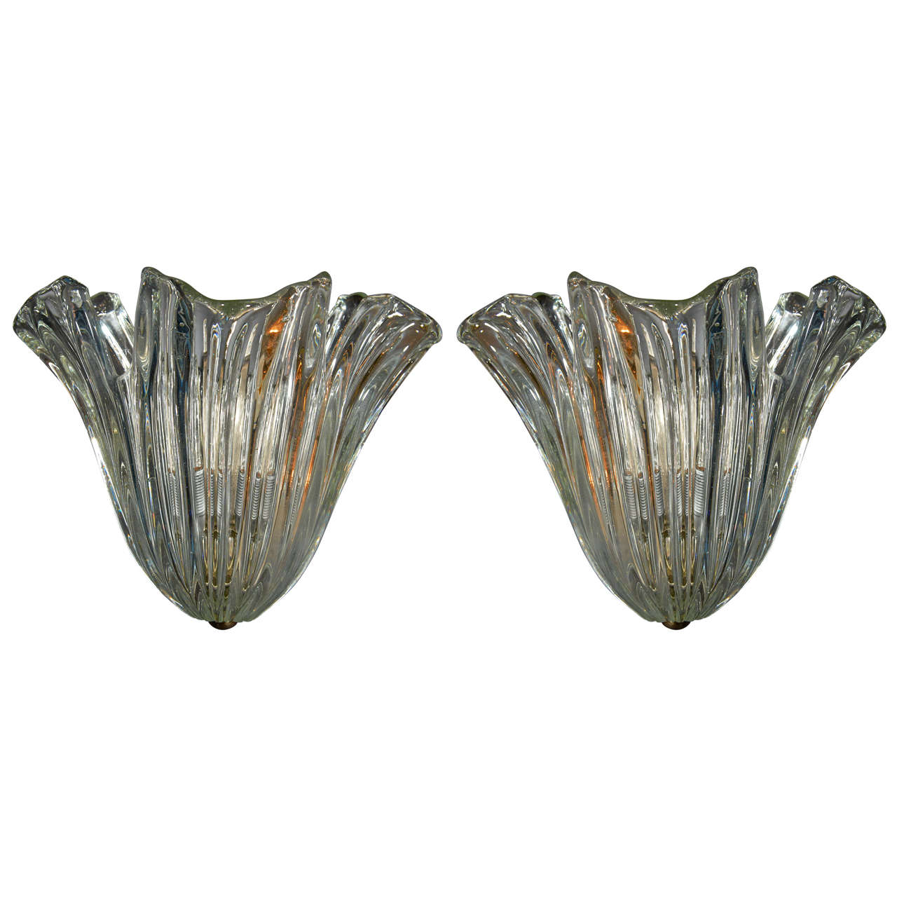 Pair of Murano Glass Sconces with Tulip Form by Barovier and Toso at