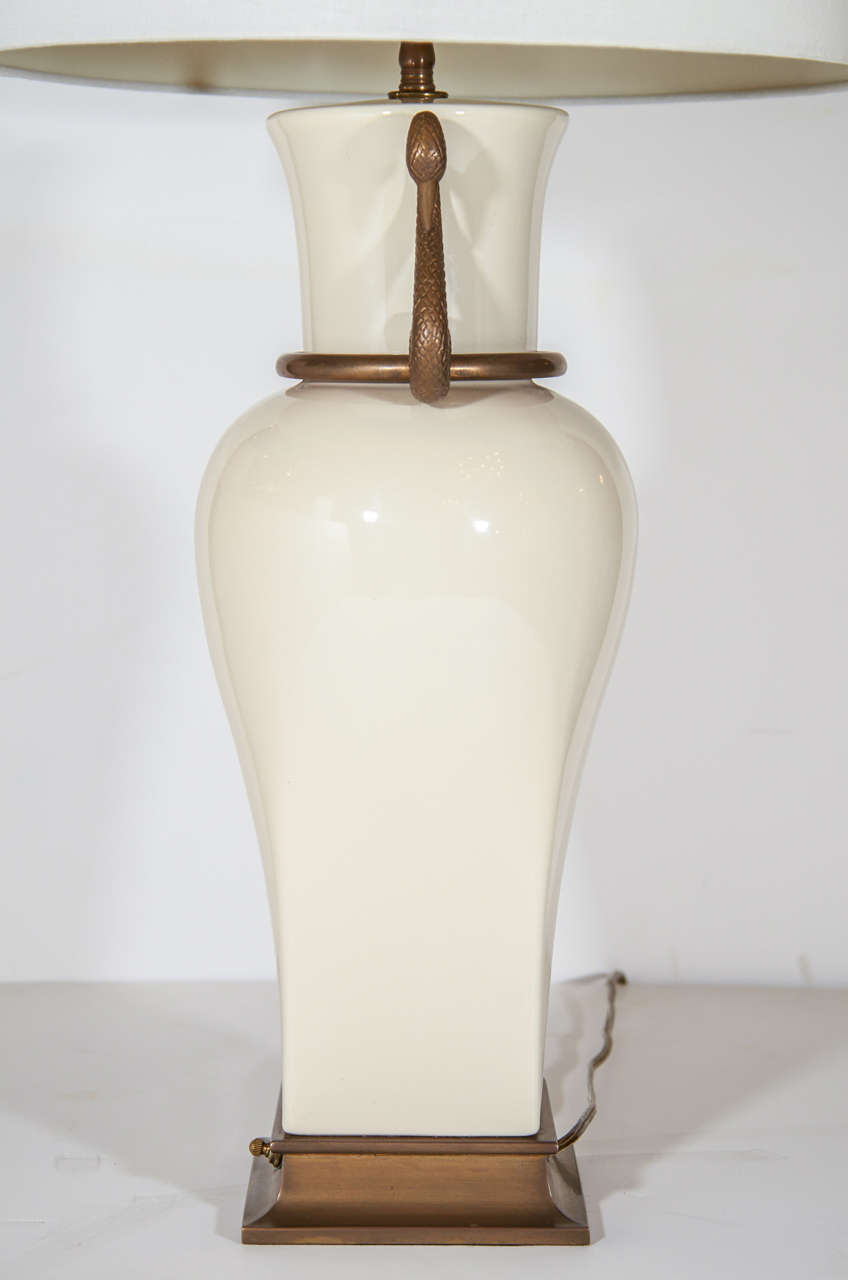 Pair of Elegant Porcelain Urn Swan Lamps by Chapman at 1stDibs