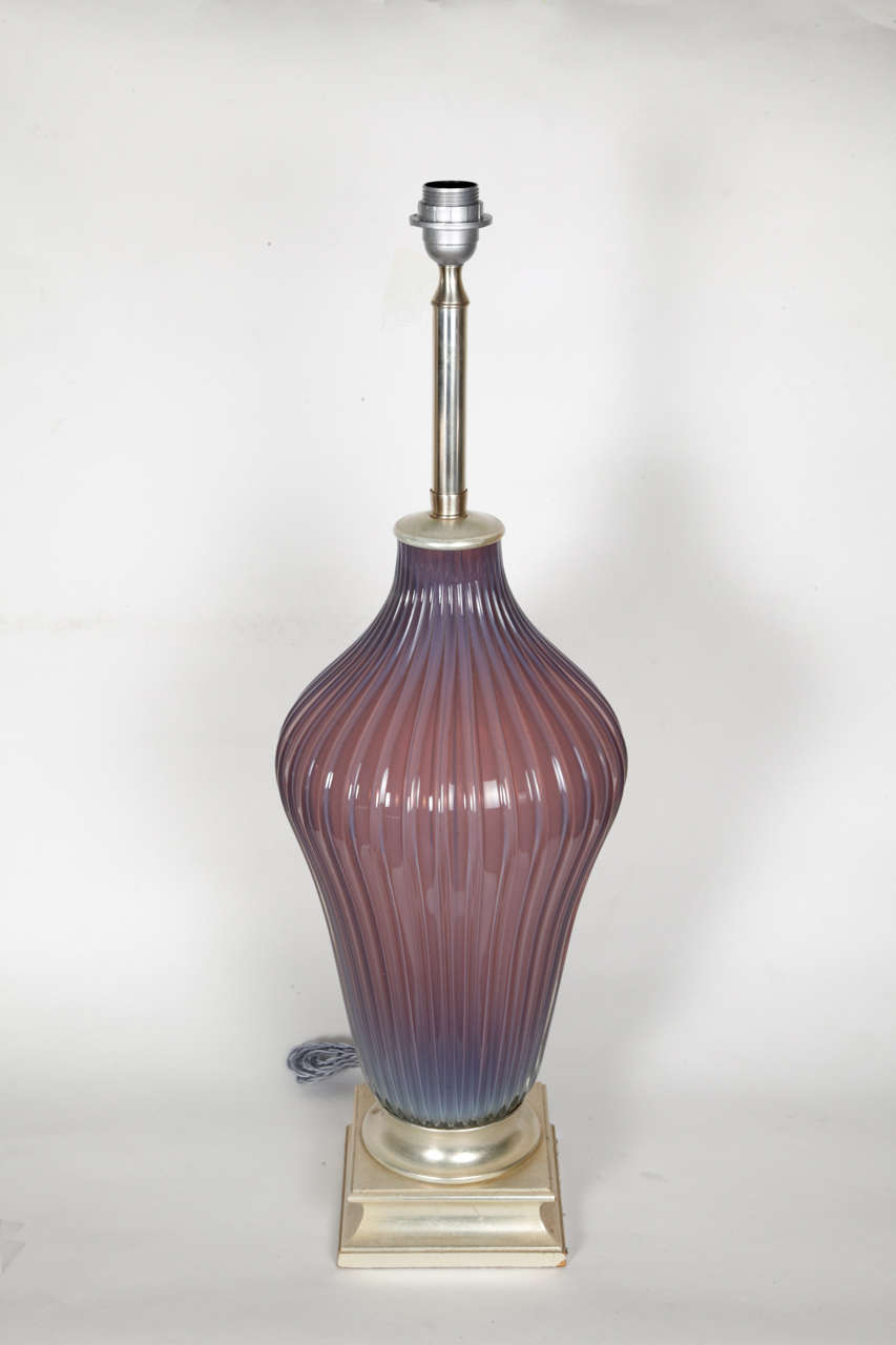 1940s Murano glass lamp on silvered wood base.