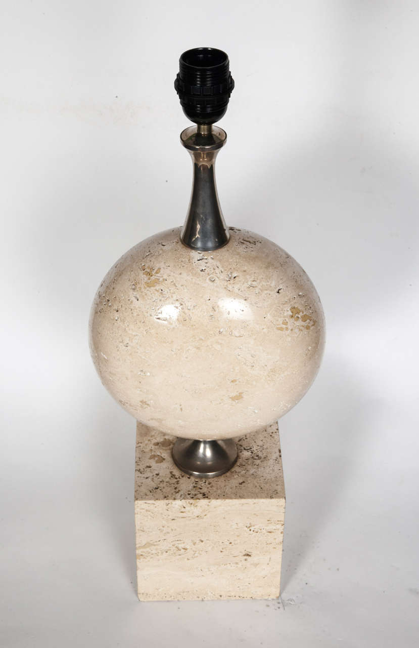 Travertine table lamp by Maison Barbier.
1970's
France