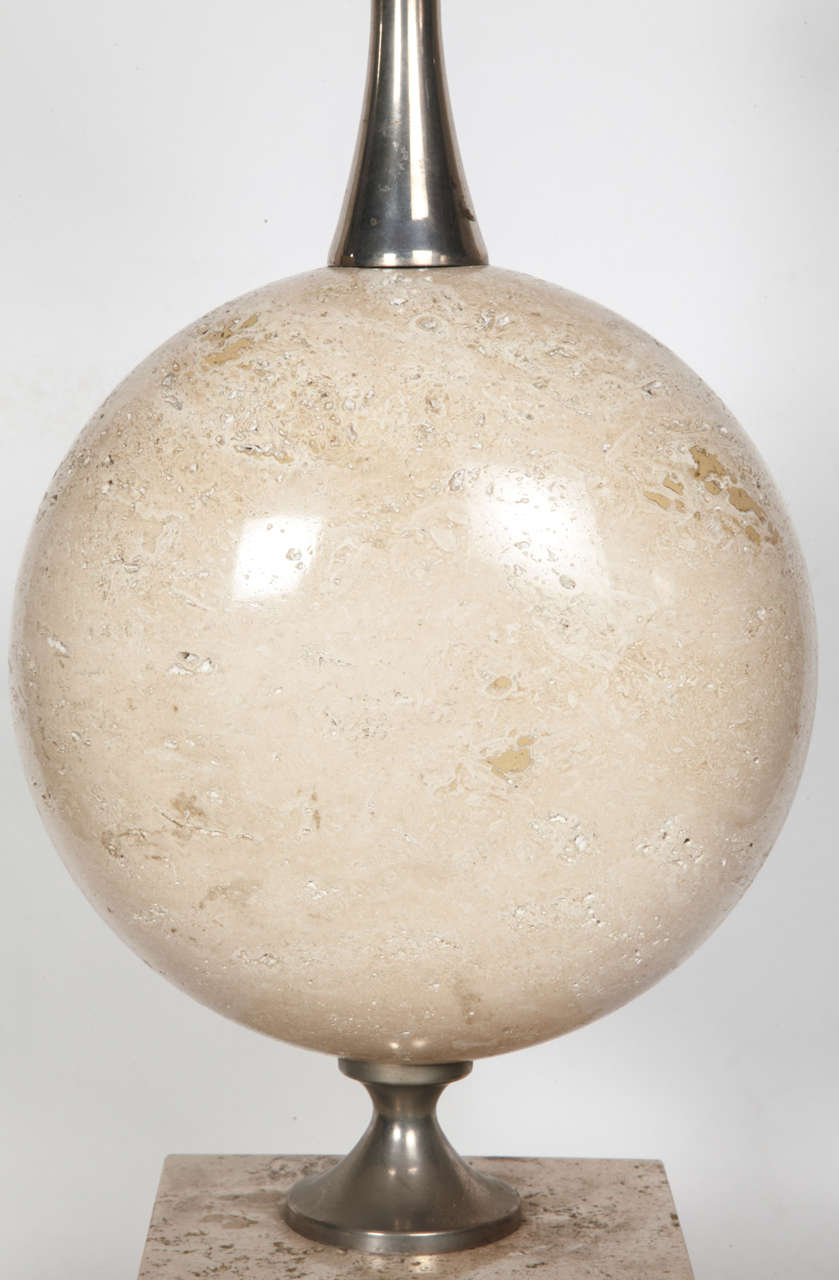 Brass Travertine Lamp by Barbier For Sale