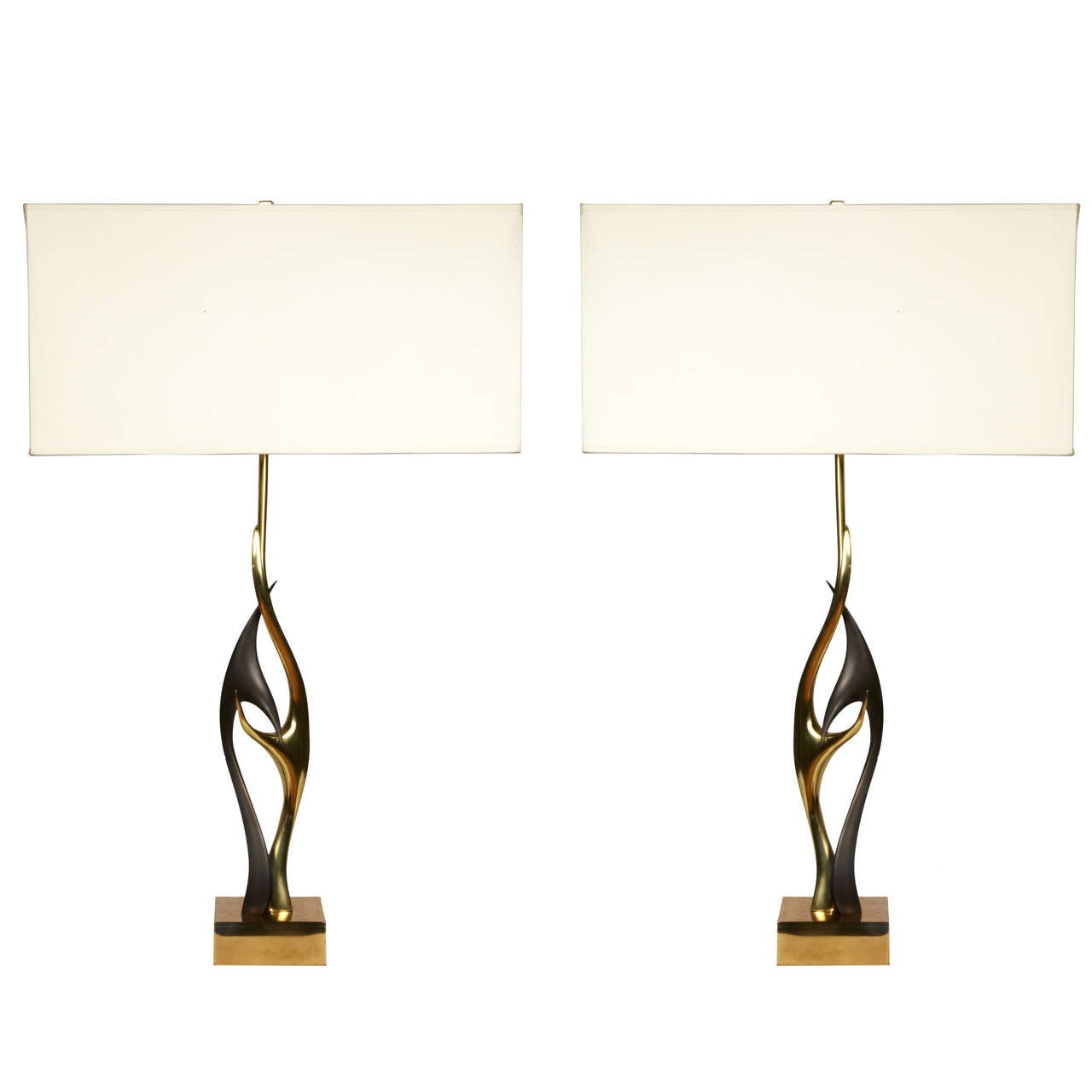 Pair of Sculptural Bronze Lamps by Willy Daro